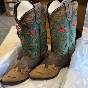 Laredo Womens Miss Kate Snip Toe Dress Boots Knee High Mid Heel 2-3"- Brown US-7